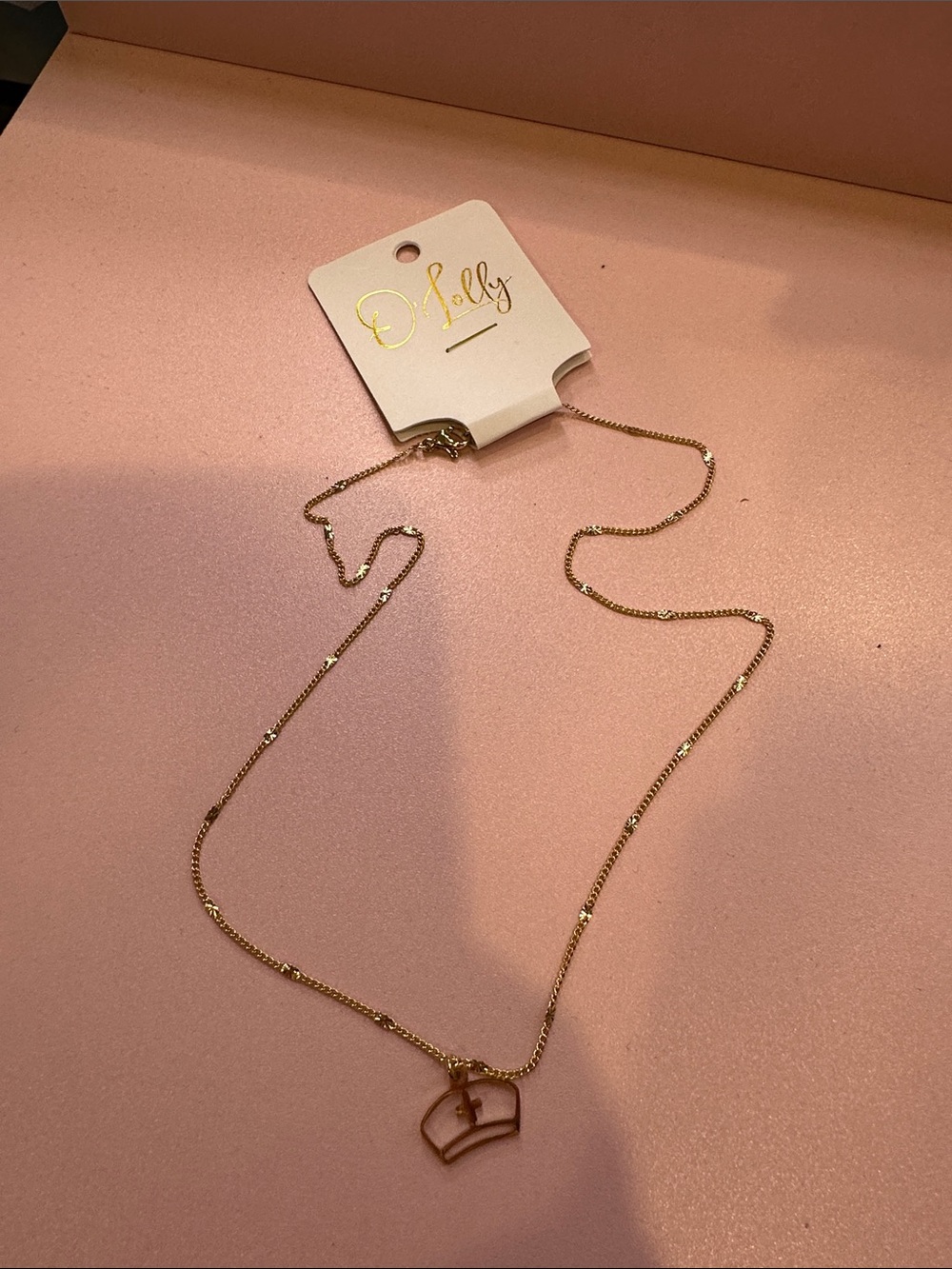 Dollcake Gold Crown Outline Necklace - Gold Tone